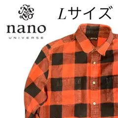 ナノユニバース 長袖 ネルシャツ ブロック チェック柄 L