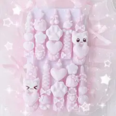 No.100 ハンドメイドネイルチップ ピンク 地雷 量産型 猫 ゴテゴテ