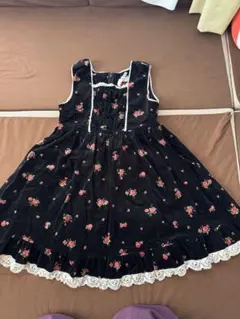 シャーリーテンプル 黒 花柄 コーデュロイ ワンピース