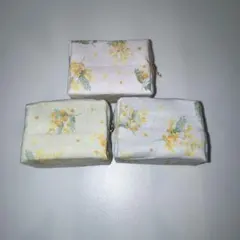 ハンドメイド ミモザ柄 ミニポーチ 3点セット
