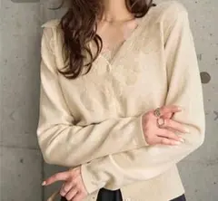 神戸レタス　KOUBE LETTUCE 襟レースニットカーディガンのサムネイル
