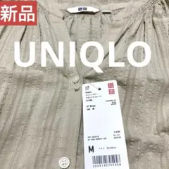 新品UNIQLO☆コットンドビーペザントワンピース7分袖☆綿100%ゆったりめM
