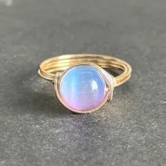 WR744 天然石 パワーストーン ワイヤーリング セレナイト ブルー＆パープル