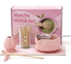 抹茶セット7点 桜色 片口碗付 未使用品