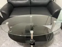引取価格】【東京】ガラス天板 ダイニングテーブル 椅子2脚 円形90cm