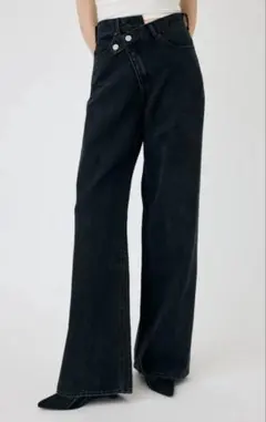 MOUSSY CROSS WAIST WIDE STRAIGHT BLACK