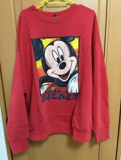 ミッキーマウス プリント トレーナー レッド