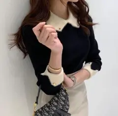 DHOLIC 襟付きニット バイカラーニット