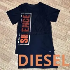 DIESEL！SILENCEプリント 半袖ロングTシャツ ブラック