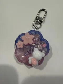【レジンキーホルダー】夜桜お花見くまちゃんシェイカー
