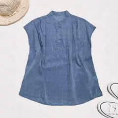 ジャーナルスタンダード バンドカラー ブラウス フレンチスリーブ ブルーのサムネイル