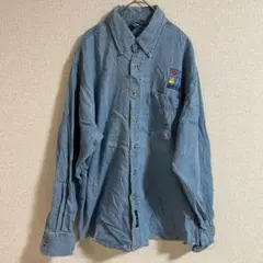 企業刺繍 デニムシャツ ボタンダウン 100%コットン 古着　理系デザイン