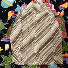 レトロストライプ柄長袖シャツ