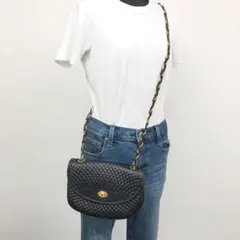 7F528/バリー/ショルダーバッグ/チェーン/キルティング/レザー/ブラック