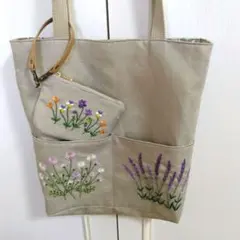手刺繍トートバッグ　ミニポーチ付