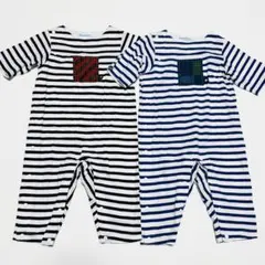 ファミリア ロンパース2枚セット 70 七分丈 ボーダー 双子 おそろい