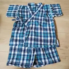 青と水色と白のチェック柄 甚平 80cm 男の子