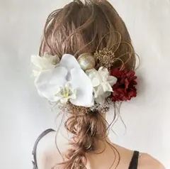 胡蝶蘭髪飾り ドライフラワー 結婚式 洋装和装 成人式振袖 卒業袴 水引き 赤