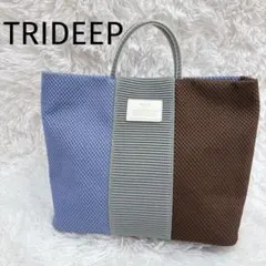 TRIDEEP ストライプクリアハンドルトートバッグ　ブルー系　A4可