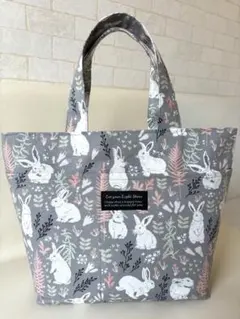 ハンドメイド　トートバッグ　うさぎ　グレー地