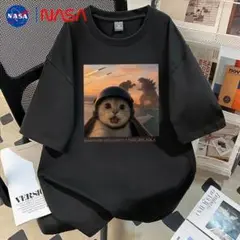 NASA パイロット猫Tシャツ ブラック 男女兼用