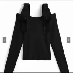 ベロアリボンオフショルダーリブニットトップス[pm812]