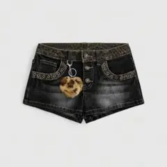 ローウエスト ジーンズ　レオパード柄　レディース　デニムショートパンツ　短パン