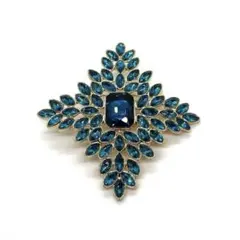 BR-254 ♡ ブルー グリーン 結晶 ひし形 菱形 ゴールド ブローチ ♡‬