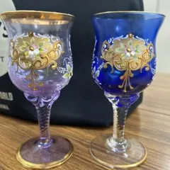 紫色と青色の装飾カクテルグラス2個セット