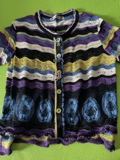 多色ストライプ透かし編みカーディガン