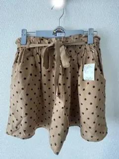新品　キュロットスカート　Freesize 茶　水玉