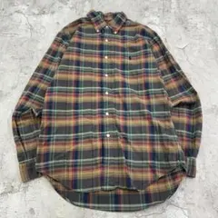 ラルフローレン　チェック　スリムフィット　長袖シャツ　古着　ブラウン系　M