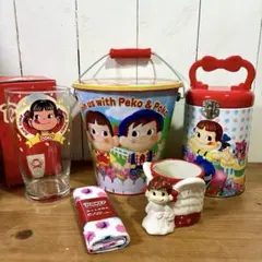 美品　ペコちゃん　不二家　フジヤ　バケツ　缶　ジャンボグラス　小物入れ　布