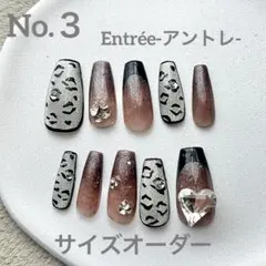 ネイルチップ　ヒョウ柄 ブラウン グラデーション ラメ ビジュー 大人　フレンチ