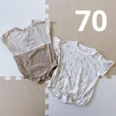 ペアマノン　ロンパース　ベージュ　花柄　2枚セット