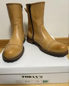 TODAY'S ベージュ　キャメル色　レザー ブーツ　未使用 Lサイズ