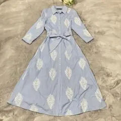 ZARA ザラ リーフ 刺繍 ストライプ シャツワンピース