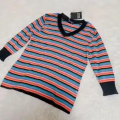 미사용 ！ ソニアリキエル 薄手ニット ブローチ付 七分袖 秋服 マルチボーダー