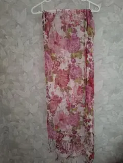 大判スカーフ　ストール 花柄ピンク系