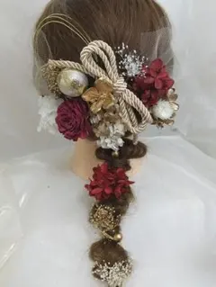 【即購入OK】振袖にも！成人式 髪飾りセット 人気色 赤 水引 金箔