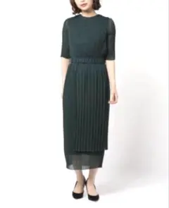 【極美品】didizizi 楊柳プリーツワンピース ウエストゴムドレス/深緑のサムネイル