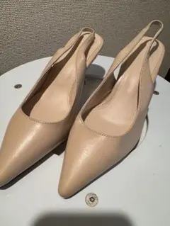 ベージュ スリングバックパンプス 中ヒール