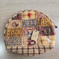 パッチワーク円形ポーチ　【新品】