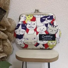 ハンドメイド　がま口ポーチ（猫いっぱい）