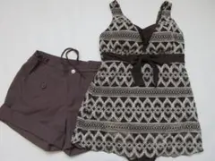 新品 9M ワンピース水着 ブラウン系 2点セット シェイプアップ機能