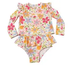 SHEIN ベビー水着 女の子 花柄 フリル 長袖　キッズ 80 夏　セパレート