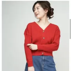 Discoat リブカーディガン 赤 レッド 春 秋