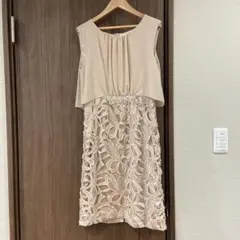 【汚れあり】ベージュ スリーブレス ドレス パール装飾