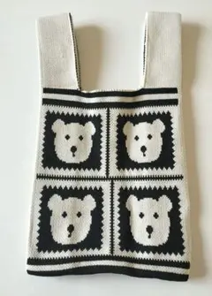 クマデザイン ミニトートバッグ アイボリーと黒