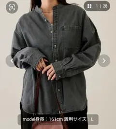ルーズ デニム スタンドカラー シャツ　レディースＬのサムネイル